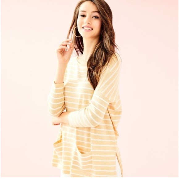 Lilly Pulitzer Elba Camel and White Sweater. Size Medium. - Picture 1 of 12